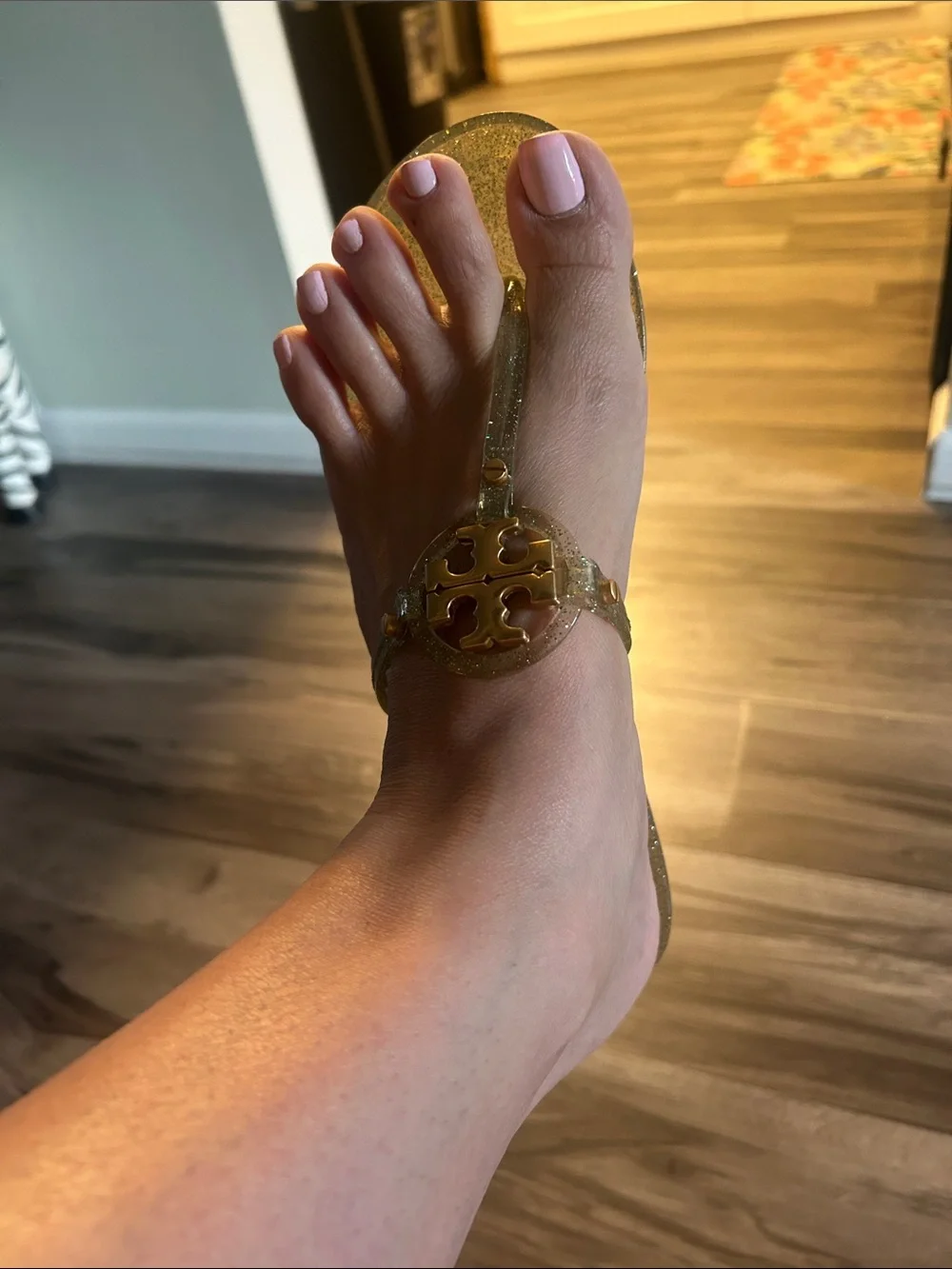 Tory Burch Metallic Gold Logo T-Strap Sandals